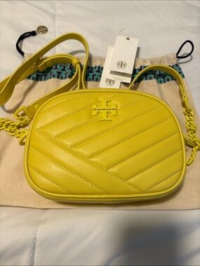 Tory Burch Kira Chevron Powder Coated Camera Bag in Calendula Yellow
